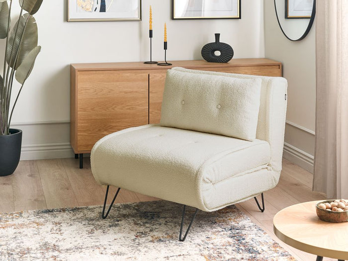 Divano Letto ad 1 Posto In Tessuto bouclè beige chiaro stile elegante glamour