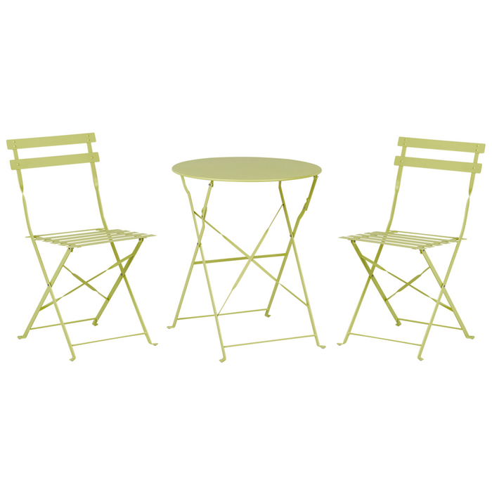 Set da bistrot da 3 pezzi in metallo verde lime con schienale a doghe pieghevole all'aperto