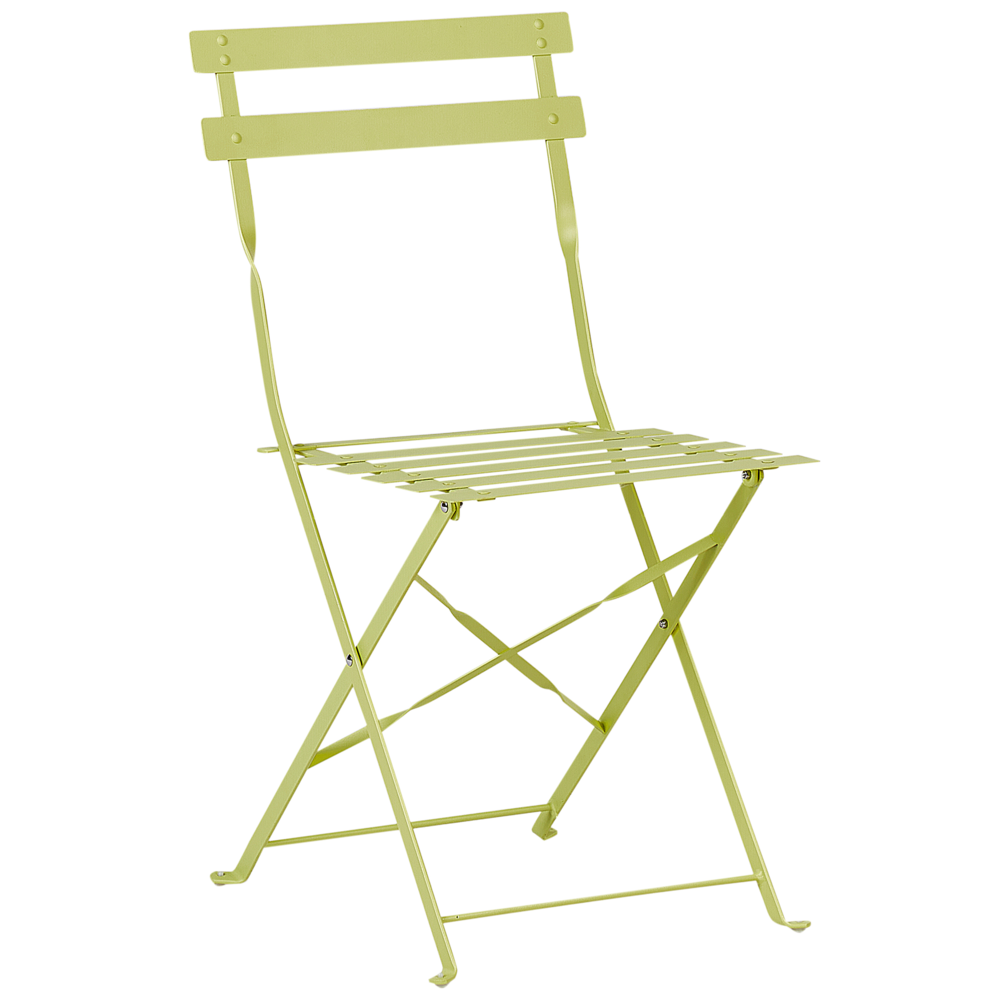 Set da bistrot da 3 pezzi in metallo verde lime con schienale a doghe pieghevole all'aperto