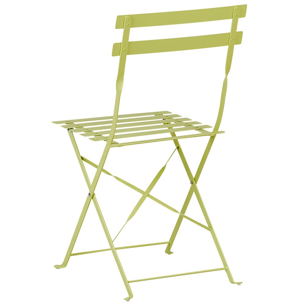Set da bistrot da 3 pezzi in metallo verde lime con schienale a doghe pieghevole all'aperto