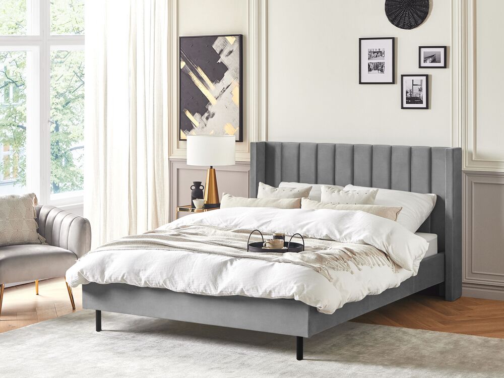Letto matrimoniale 160 x 200 cm Rete a doghe in velluto grigio