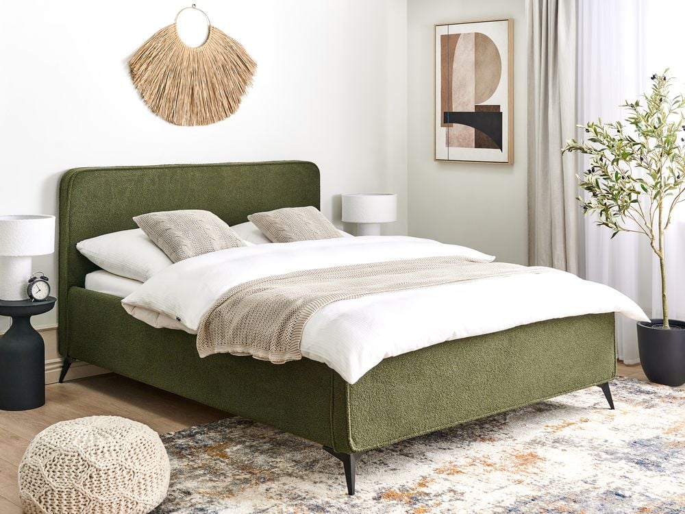 Letto matrimoniale in bouclé con struttura a doghe verde 160 x 200 cm stile classico camera da letto