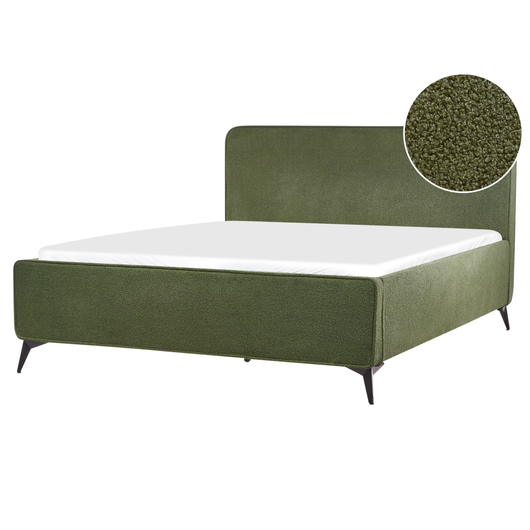 Letto matrimoniale in bouclé con struttura a doghe verde 160 x 200 cm stile classico camera da letto