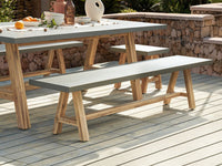 Panca da giardino in cemento 200 cm base in legno di acacia grigio chiaro stile industriale