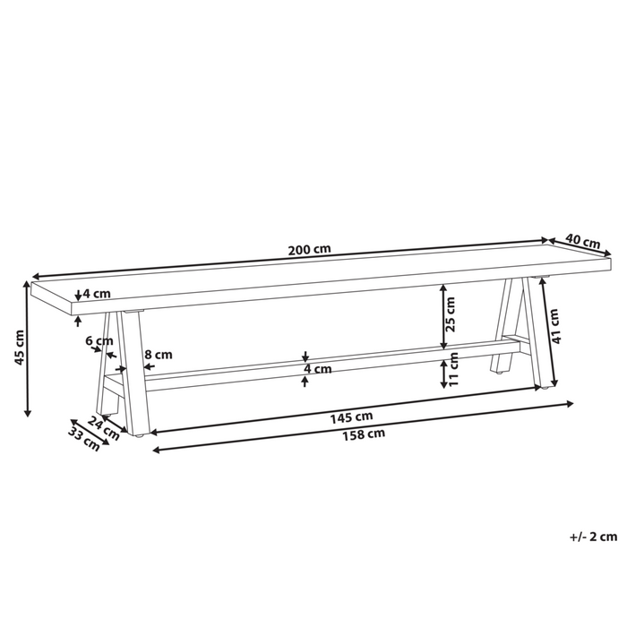 Panca da giardino in cemento 200 cm base in legno di acacia grigio chiaro stile industriale