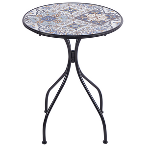 Tavolo da bistrot per esterni in metallo con piano in mosaico e struttura in ferro nero stile vintage
