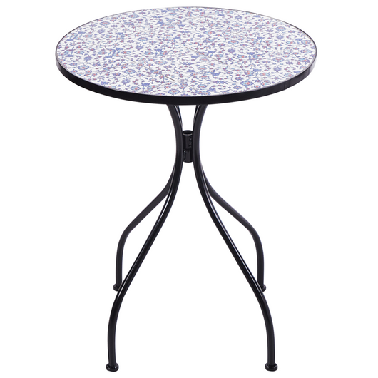 Tavolo da bistrot per esterni in metallo con mosaico blu con telaio in ferro nero stile vintage