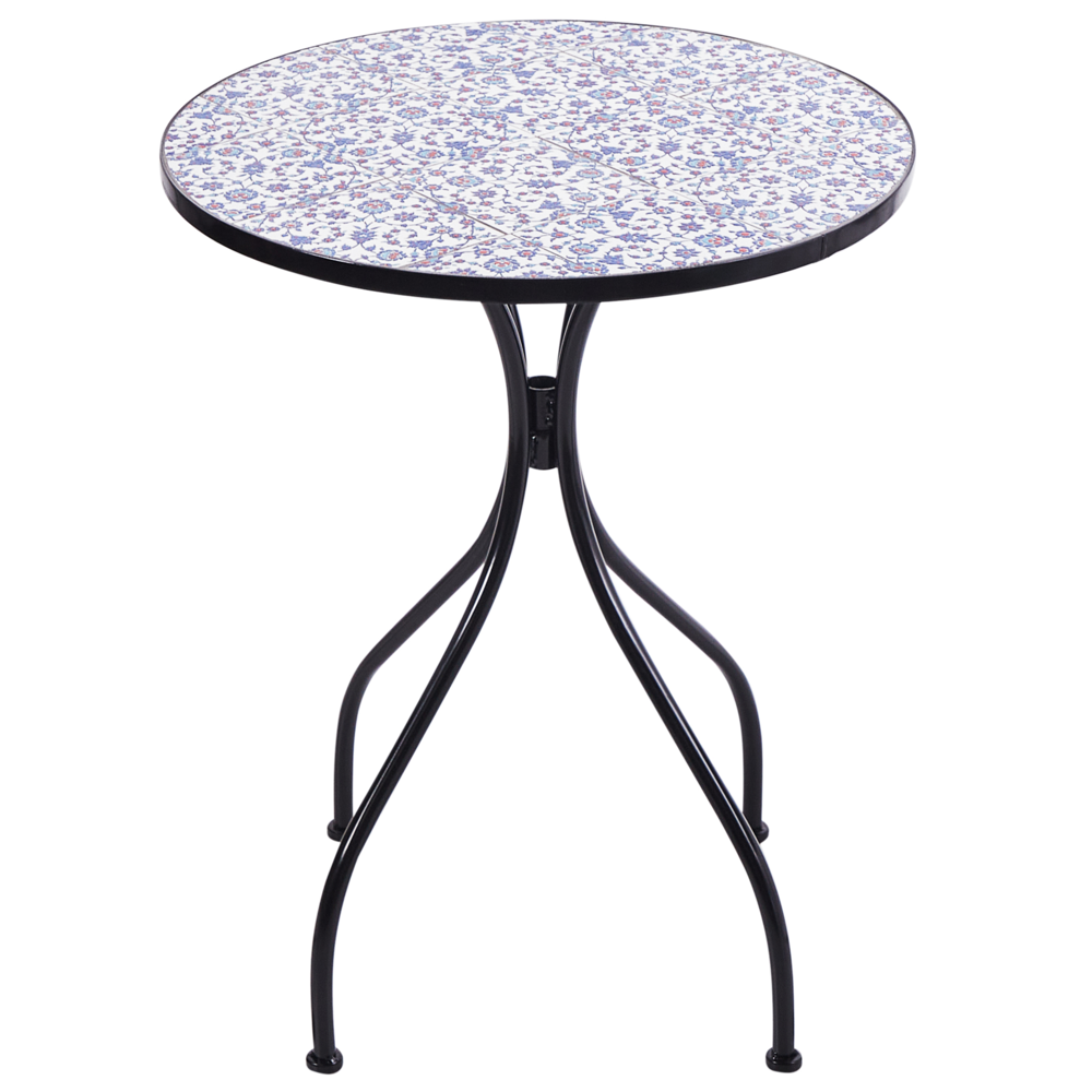 Set da bistrot da giardino in metallo nero con motivo a mosaico blu e telaio in ferro stile vintage