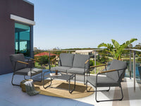 Set da giardino 4 posti in acciaio con tavolo grigio stile industriale