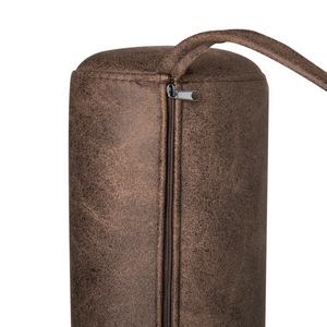 Chaise longue in lino sintetico ecopelle beige e marrone scuro con gambe nere in ferro stile elegante