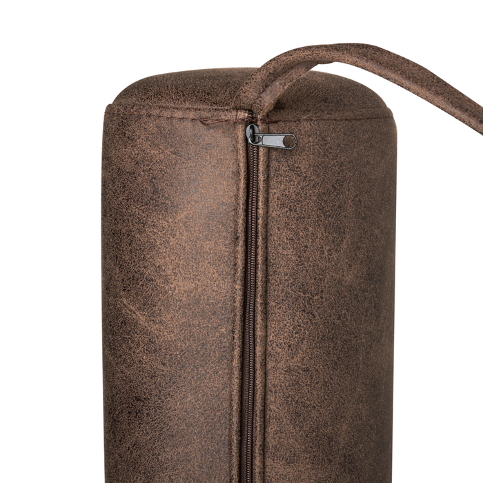 Chaise longue in lino sintetico ecopelle beige e marrone scuro con gambe nere in ferro stile elegante