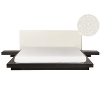 Letto ad acqua in stile giapponese, testiera in legno di frassino scuro bouclé 180 x 200 cm legno basso con materasso camera da letto