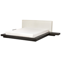 Letto ad acqua in stile giapponese, testiera in legno di frassino scuro bouclé 180 x 200 cm legno basso con materasso camera da letto