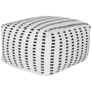 Pouf da giardino in materiale sintetico bianco e nero quadrato 50 x 50 x 30 cm Pouf da esterno intrecciato a mano in stile Boho
