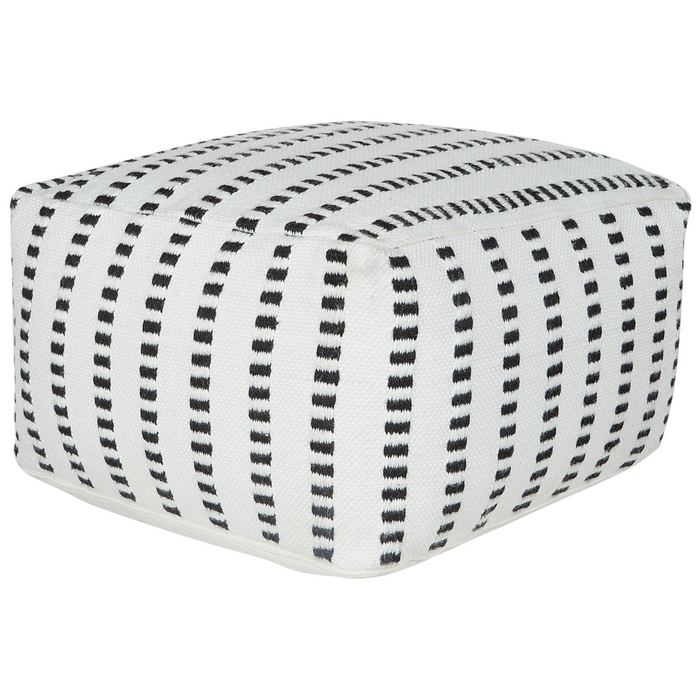 Pouf da giardino in materiale sintetico bianco e nero quadrato 50 x 50 x 30 cm Pouf da esterno intrecciato a mano in stile Boho