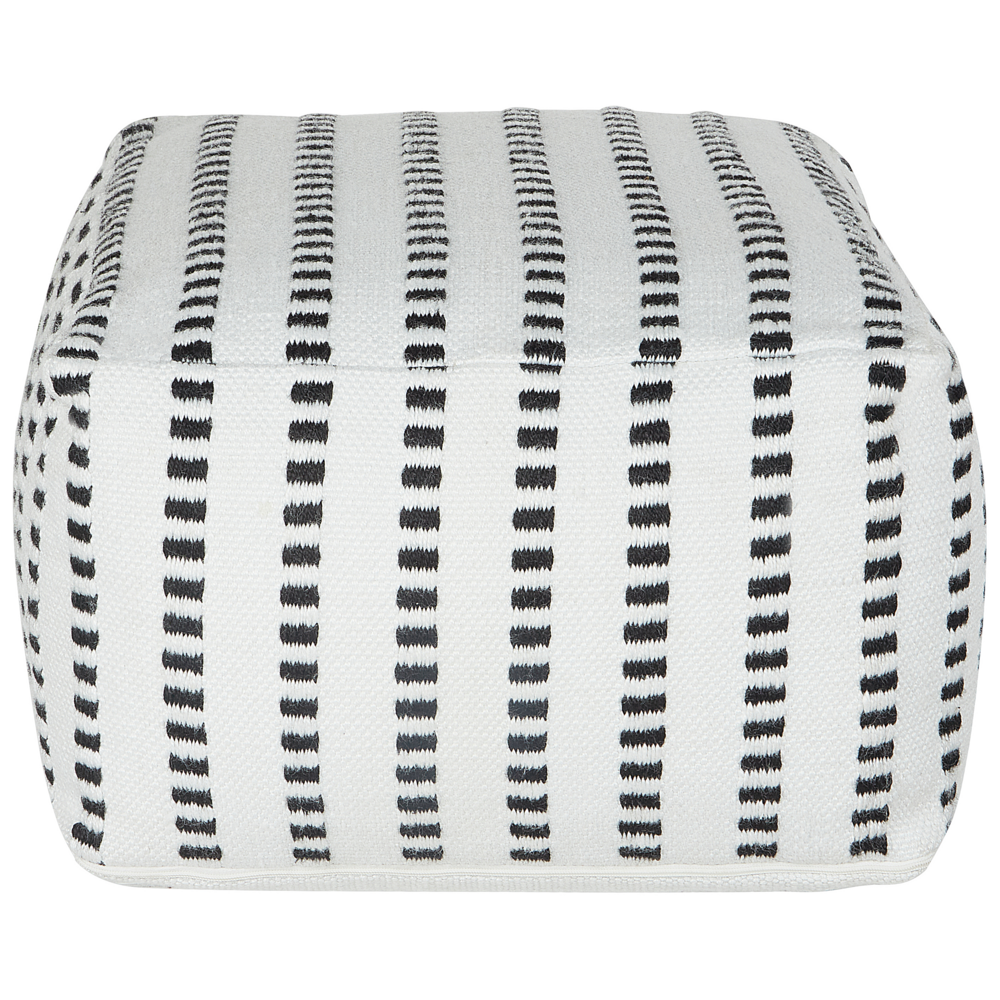 Pouf da giardino in materiale sintetico bianco e nero quadrato 50 x 50 x 30 cm Pouf da esterno intrecciato a mano in stile Boho