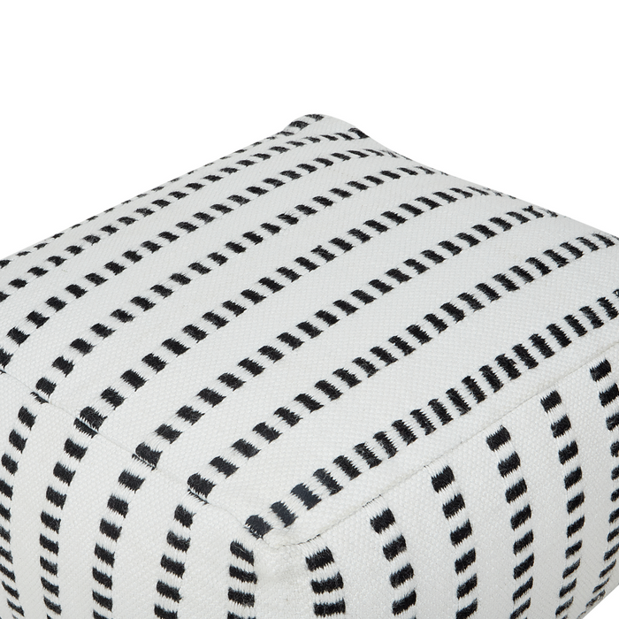 Pouf da giardino in materiale sintetico bianco e nero quadrato 50 x 50 x 30 cm Pouf da esterno intrecciato a mano in stile Boho