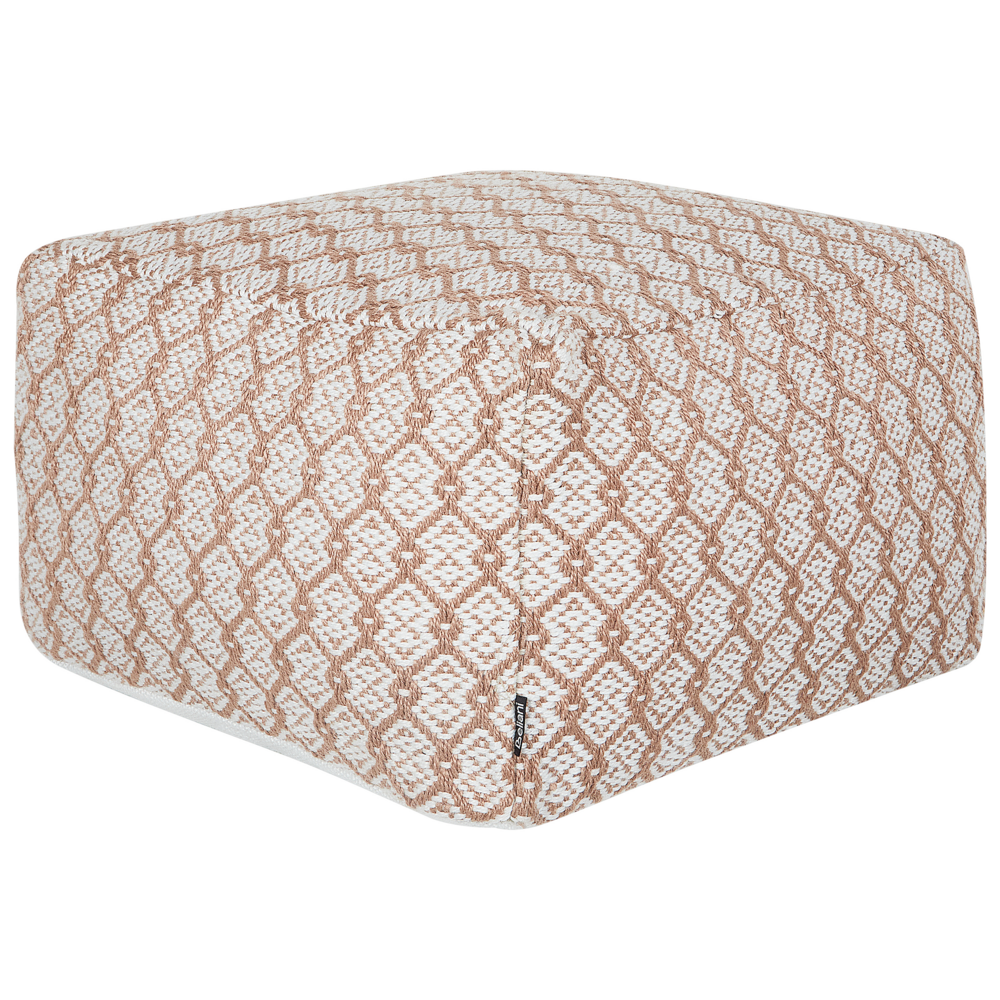 Pouf da giardino in materiale sintetico beige e bianco quadrato 50 x 50 x 30 cm Pouf da esterno intrecciato a mano in stile Boho