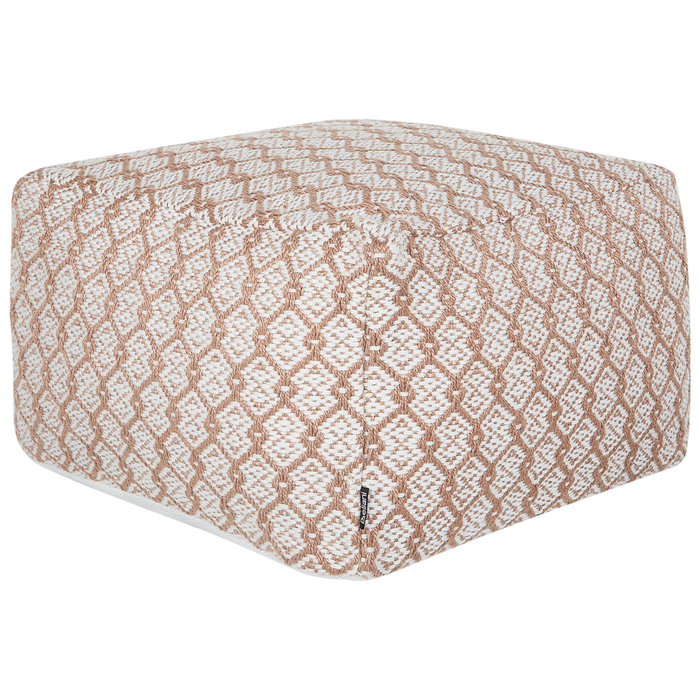 Pouf da giardino in materiale sintetico beige e bianco quadrato 50 x 50 x 30 cm Pouf da esterno intrecciato a mano in stile Boho
