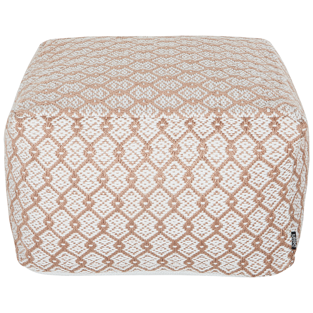 Pouf da giardino in materiale sintetico beige e bianco quadrato 50 x 50 x 30 cm Pouf da esterno intrecciato a mano in stile Boho