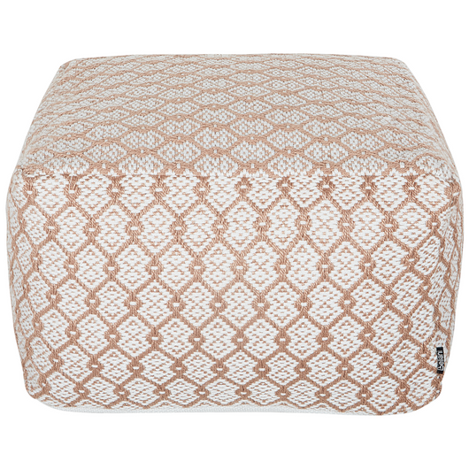 Pouf da giardino in materiale sintetico beige e bianco quadrato 50 x 50 x 30 cm Pouf da esterno intrecciato a mano in stile Boho