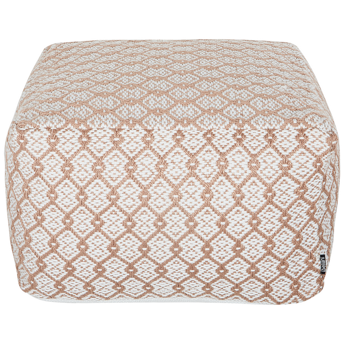 Pouf da giardino in materiale sintetico beige e bianco quadrato 50 x 50 x 30 cm Pouf da esterno intrecciato a mano in stile Boho