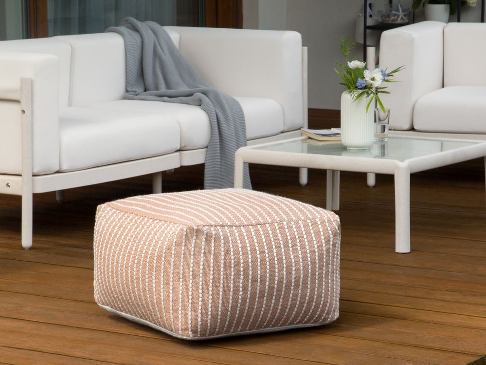 Pouf da giardino in materiale sintetico marrone quadrato 50 x 50 x 30 cm Ottomana da esterno intrecciata a mano in stile Boho