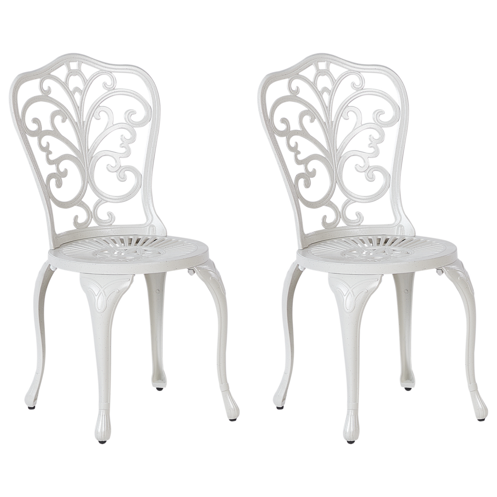 Set di 2 sedie da giardino in alluminio bianco sporco senza braccioli Bistro Dining in stile vintage in metallo