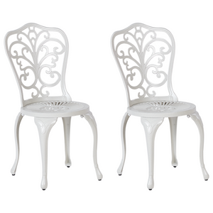 Set di 2 sedie da giardino in alluminio bianco sporco senza braccioli Bistro Dining in stile vintage in metallo