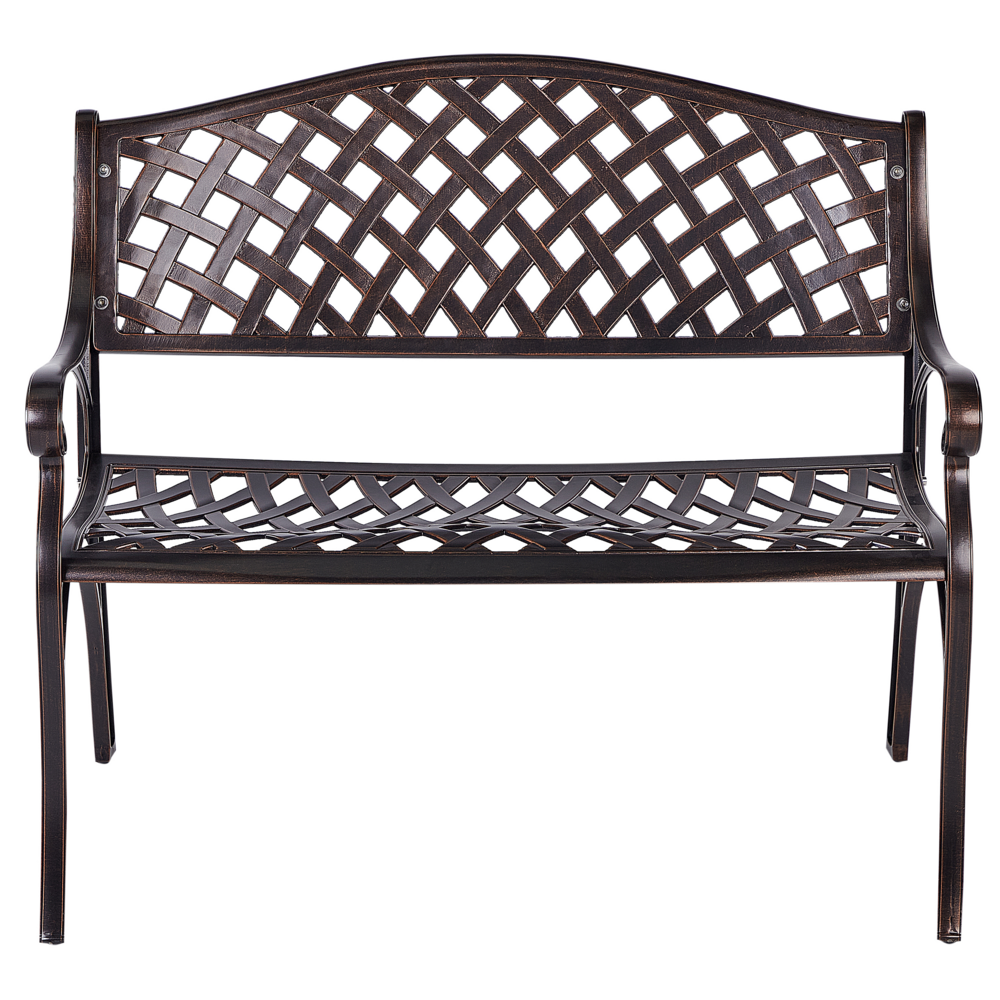 Panchina da giardino marrone in metallo 2 posti braccioli stile vintage