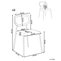 Set di 2 sedie da pranzo Rivestimento in poliestere beige chiaro Schienale in rattan naturale a treccia viennese Gambe in metallo nero Sgabelli senza braccioli