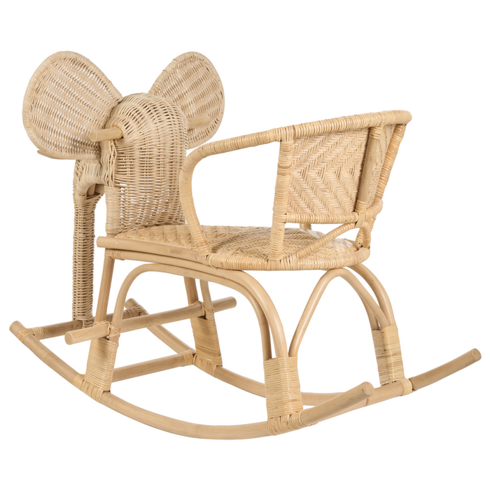 Sedia a dondolo per bambini da giardino in rattan naturale per interni