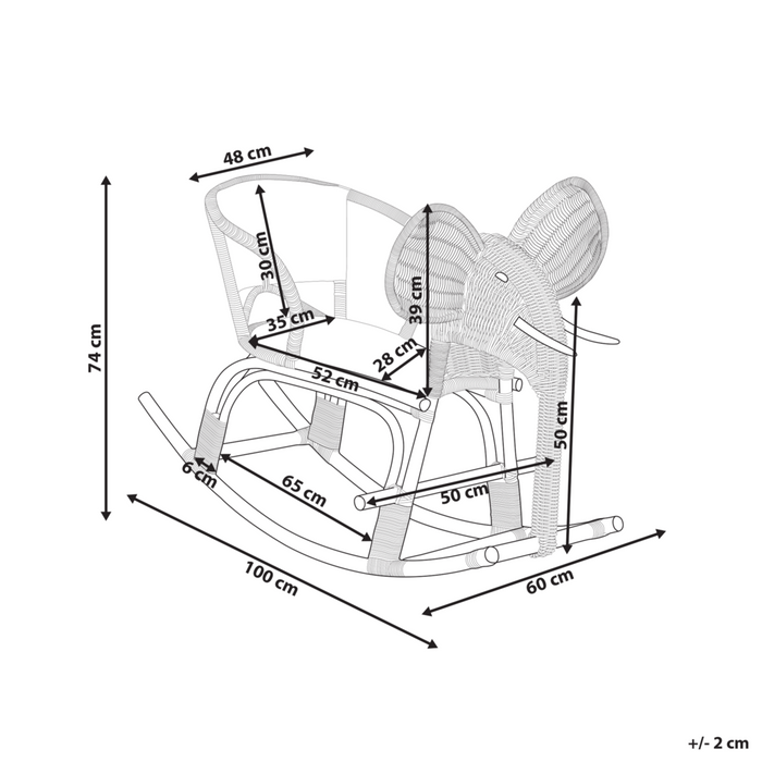 Sedia a dondolo per bambini da giardino in rattan naturale per interni