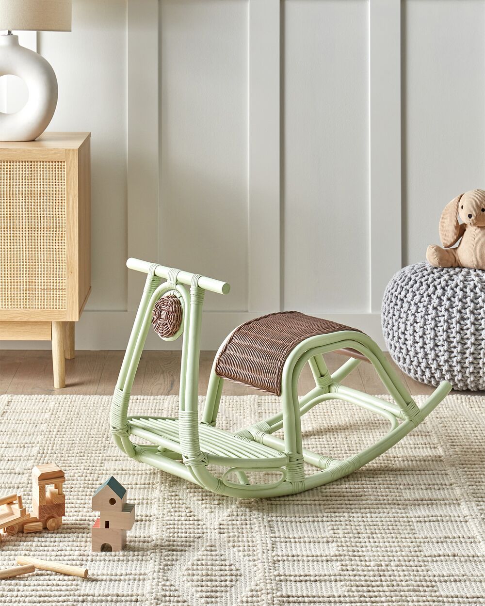 Sedia a dondolo per bambini Verde chiaro Rattan Boho Rustico Indoor per Patio