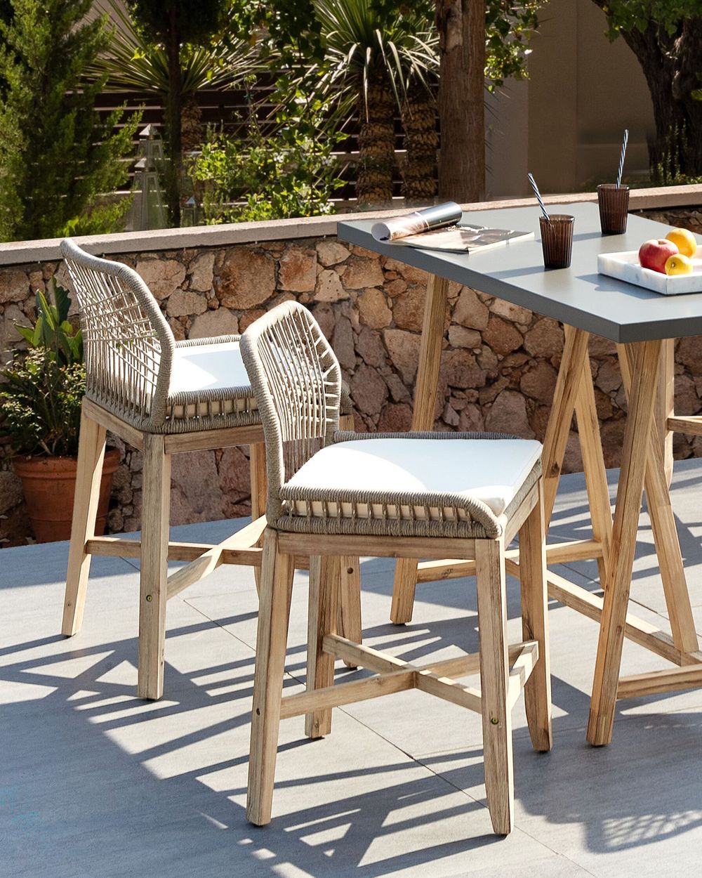 Sgabello da bar Sedia Legno chiaro Beige Giardino Boho Stile rustico Telaio in ferro
