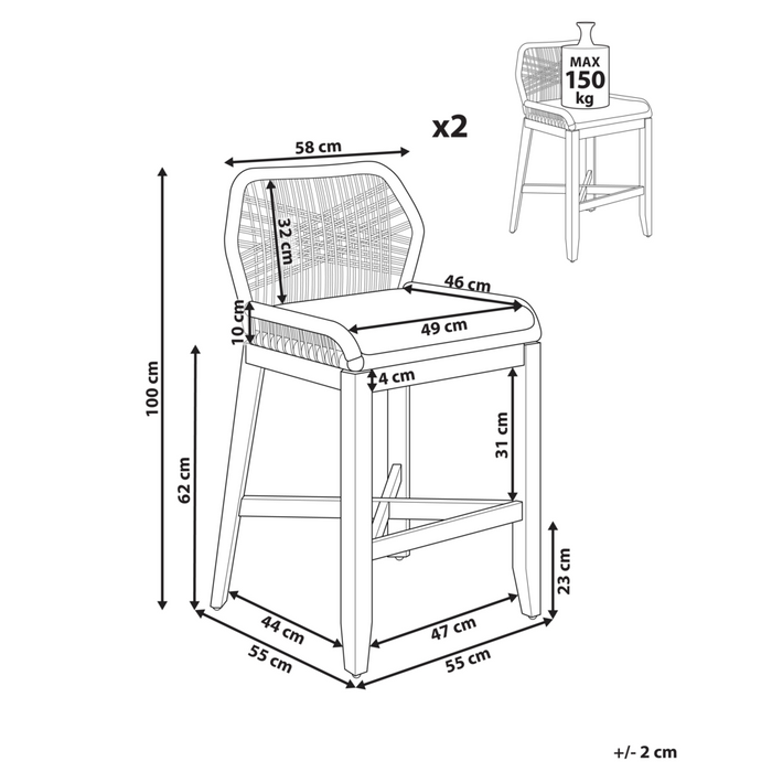 Sgabello da bar Sedia Legno chiaro Beige Giardino Boho Stile rustico Telaio in ferro