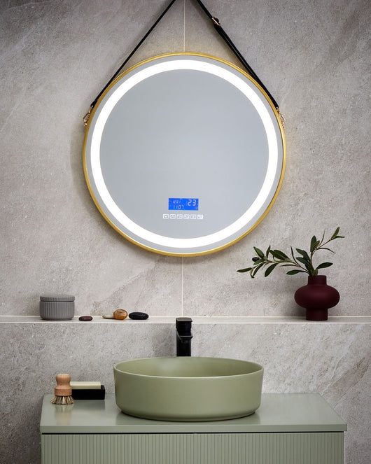 Specchio da bagno moderno a LED rotondo con altoparlante Bluetooth 60 x 60 cm Oro stile Glamour