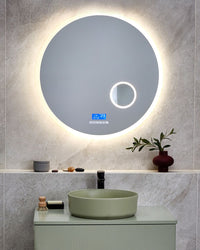 Specchio da bagno a LED argento rotondo con altoparlante bluetooth 80 x 80 cm stile elegante