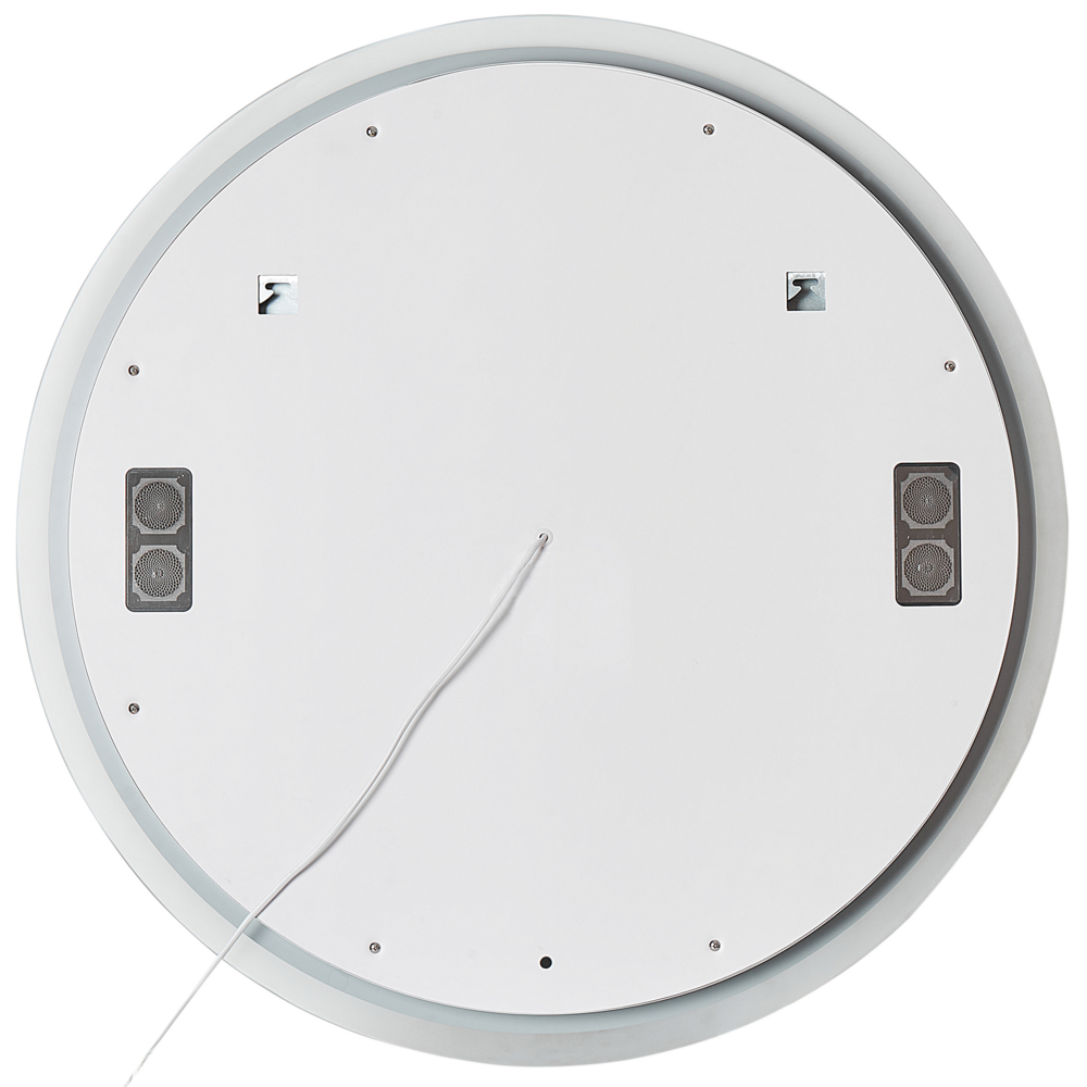 Specchio da bagno a LED argento rotondo con altoparlante bluetooth 80 x 80 cm stile elegante