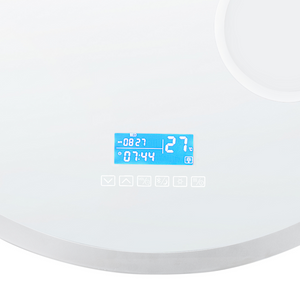 Specchio da bagno a LED argento rotondo con altoparlante bluetooth 80 x 80 cm stile elegante