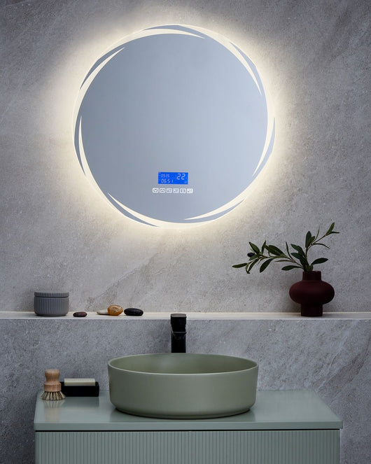 Specchio da parete a LED argento rotondo con altoparlante bluetooth 60 x 60 cm stile elegante