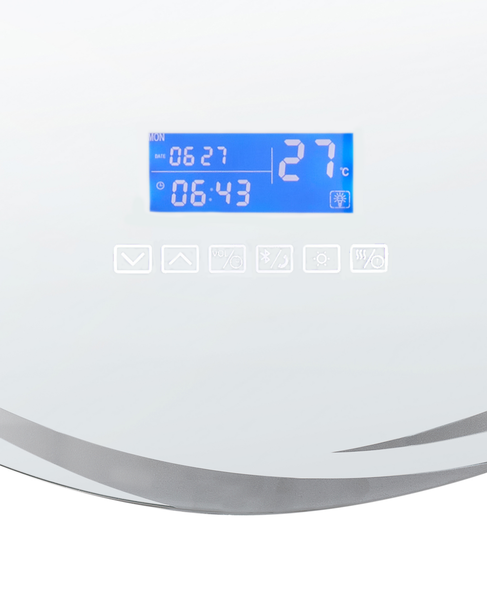 Specchio da parete a LED argento rotondo con altoparlante bluetooth 60 x 60 cm stile elegante