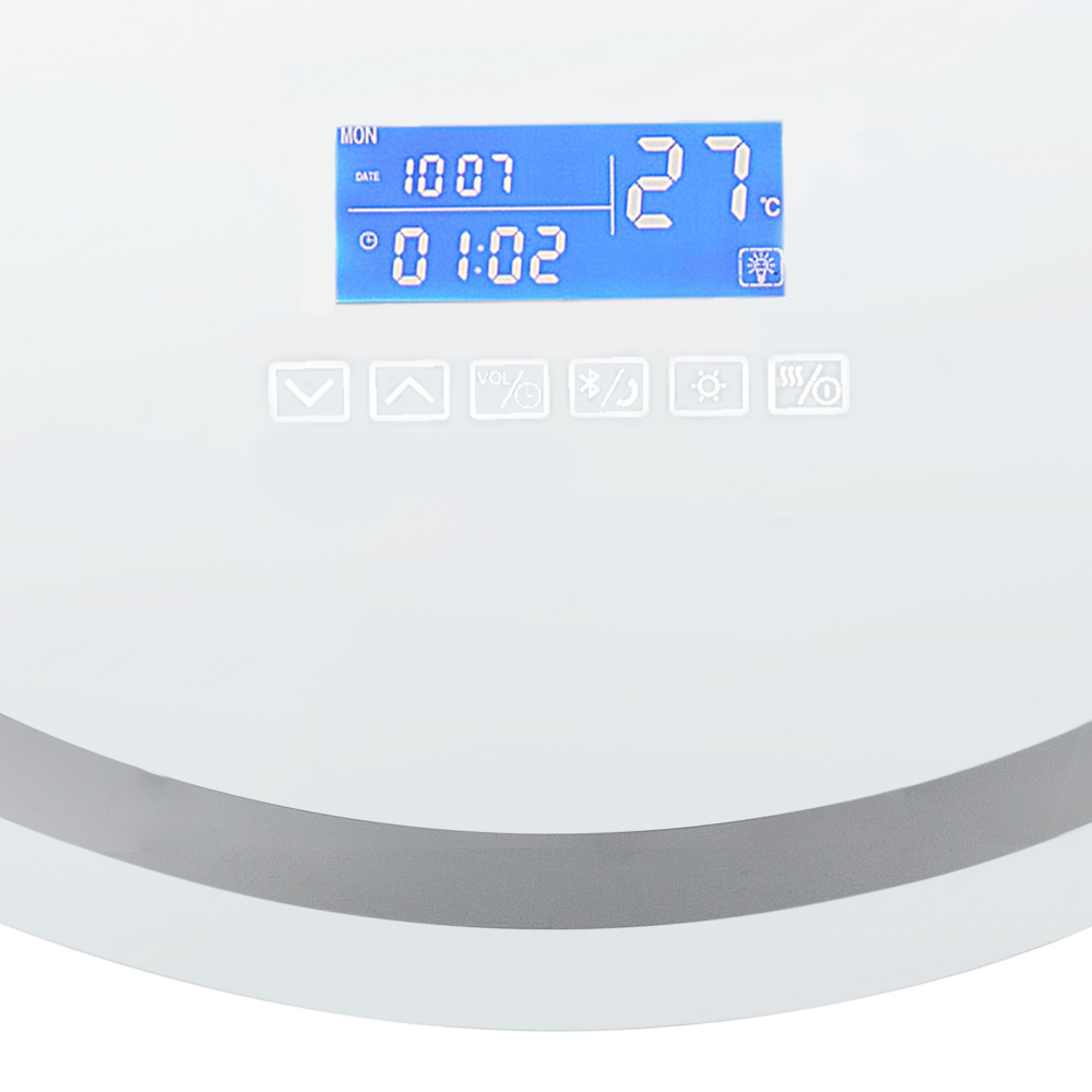 Specchio da bagno a LED argento rotondo con altoparlante Bluetooth 60 x 60 cm stile elegante