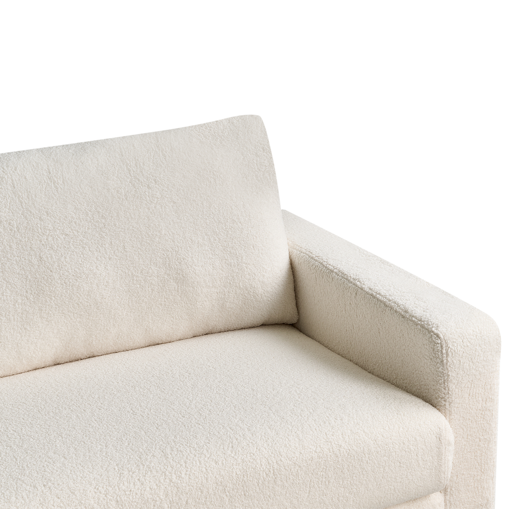 Divano 3 posti in tessuto bouclè bianco con gambe in legno chiaro soggiorno stile moderno