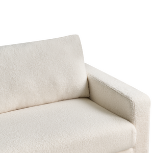 Divano 3 posti in tessuto bouclè bianco con gambe in legno chiaro soggiorno stile moderno