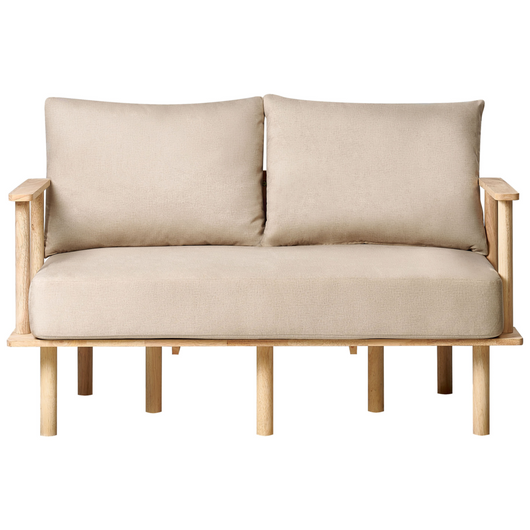 Divano Beige Poliestere Tessuto Rivestito 2 Posti Japandi Stile Minimalista