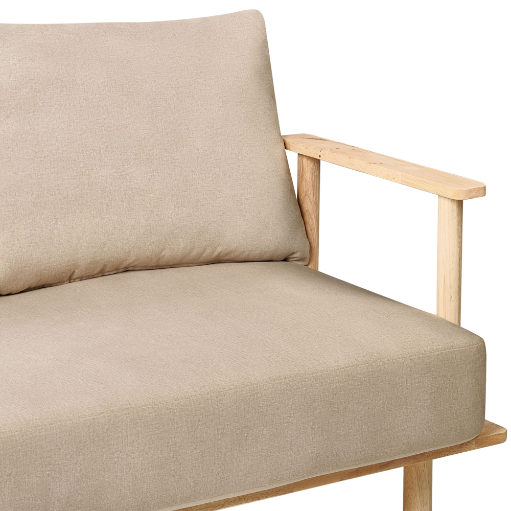 Divano Beige Poliestere Tessuto Rivestito 2 Posti Japandi Stile Minimalista