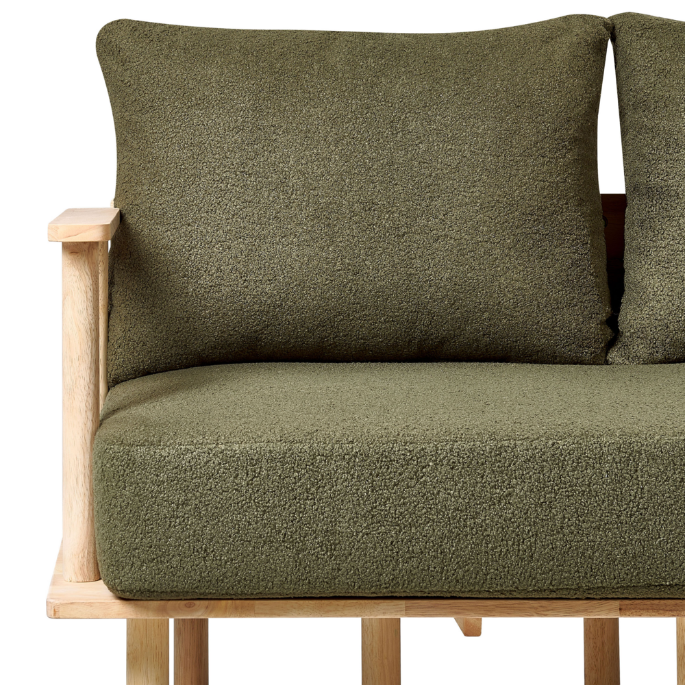 Divano Verde Scuro Poliestere Tessuto Boucle Rivestimento 2 Posti Japandi Stile Minimalista