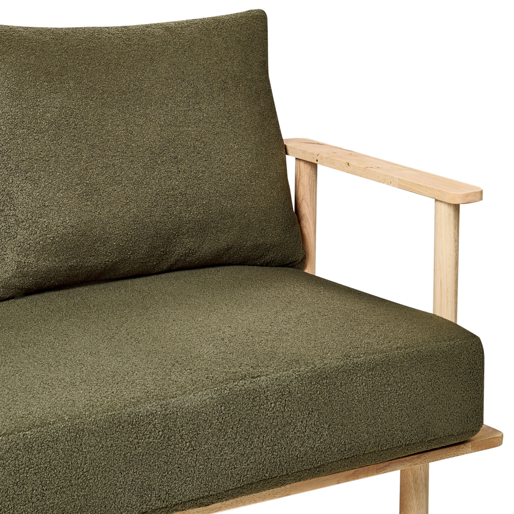 Divano Verde Scuro Poliestere Tessuto Boucle Rivestimento 2 Posti Japandi Stile Minimalista