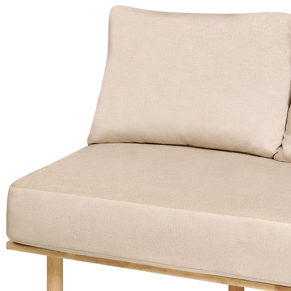 Divano 2 posti in tessuto di tela imbottito beige con due sostegni